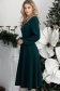 Rochie din stofa elastica verde-inchis midi in clos cu brosa florala si buzunare laterale 2 - StarShinerS.ro