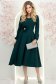 Rochie din stofa elastica verde-inchis midi in clos cu brosa in forma de floare cu buzunare 4 - StarShinerS.ro