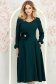 Rochie din stofa elastica verde-inchis midi in clos cu brosa in forma de floare cu buzunare 1 - StarShinerS.ro