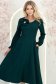 Rochie din stofa elastica verde-inchis midi in clos cu brosa in forma de floare cu buzunare 3 - StarShinerS.ro