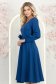 Rochie din stofa elastica albastra midi in clos cu brosa in forma de floare cu buzunare 2 - StarShinerS.ro