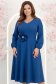 Rochie din stofa elastica albastra midi in clos cu brosa in forma de floare cu buzunare 1 - StarShinerS.ro