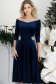 Rochie din catifea bleumarin midi in clos cu aplicatii stralucitoare laterale- StarShinerS 1 - StarShinerS.ro