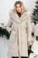Geaca din fas crem cambrata lunga cu gluga imblanita si cordon detasabil 1 - StarShinerS.ro