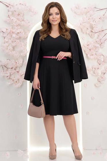 Rochie neagra din punto midi in clos cu accesoriu tip curea