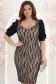 Rochie din stofa neagra până la genunchi tip creion cu maneci bufante si dantela- StarShinerS 1 - StarShinerS.ro