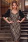 Rochie din stofa neagra până la genunchi tip creion cu maneci bufante si dantela- StarShinerS 1 - StarShinerS.ro