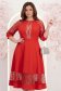 Rochie din stofa rosie midi in clos cu aplicatii de dantela - StarShinerS 2 - StarShinerS.ro