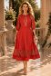 Rochie din stofa rosie midi in clos cu aplicatii de dantela - StarShinerS 1 - StarShinerS.ro