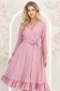Rochie din material fluid roz-pudra midi in clos cu elastic in talie si cordon - StarShinerS 4 - StarShinerS.ro