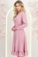 Rochie din material fluid roz-pudra midi in clos cu elastic in talie si cordon - StarShinerS 5 - StarShinerS.ro