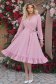 Rochie din material fluid roz-pudra midi in clos cu elastic in talie si cordon - StarShinerS 2 - StarShinerS.ro