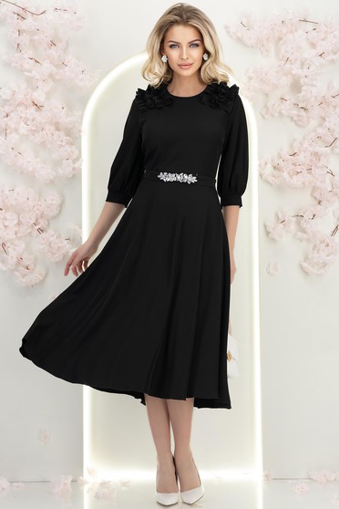 StarShinerS černá šaty tekutý materiál přes koleno zvonový skleník