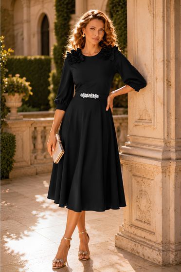 Rochie din voal neagra midi in clos cu volanase - StarShinerS