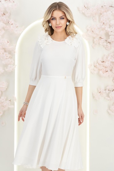Rochie din material fluid ivoire midi in clos cu volanase - StarShinerS