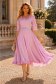 Rochie din stofa roz-deschis midi in clos cu volanase - StarShinerS 1 - StarShinerS.ro