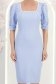Rochie albastra-deschis midi tip creion cu umeri bufanti - StarShinerS 6 - StarShinerS.ro