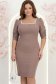 Rochie mocha midi tip creion cu umeri bufanti - StarShinerS 1 - StarShinerS.ro
