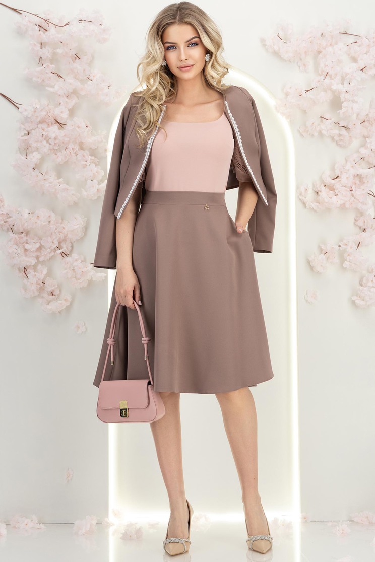 scaun directorial stofa Fusta din stofa mocha midi in clos cu buzunare - StarShinerS