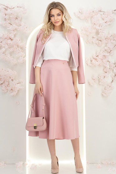 Fusta din stofa roz pudra midi in clos - StarShinerS