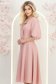 Rochie din material fluid roz pudra midi in clos cu guler tip esarfa - StarShinerS 2 - StarShinerS.ro