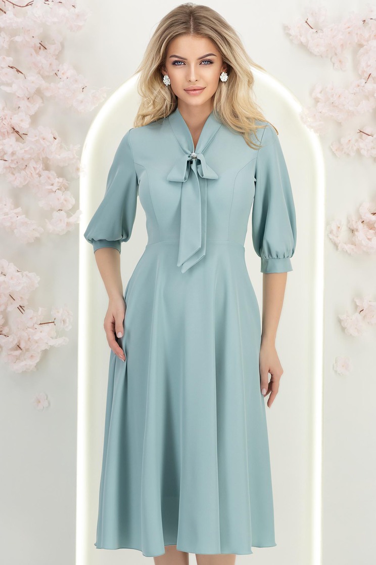 rochite midi Rochie din material fluid mint midi in clos cu guler tip esarfa - StarShinerS