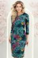 Rochie din jersey albastru-petrol pana la genunchi cu un croi drept si imprimeu floral - StarShinerS 2 - StarShinerS.ro