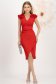 Haljina od crvenog krepa do koljena, olovka model s volanima - StarShinerS 3 - StarShinerS.hr