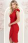 Rochie din crep rosie pana la genunchi petrecuta tip creion cu volanase - StarShinerS 3 - StarShinerS.ro