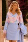 Bluza dama din viscoza roz imprimata cu un croi larg si maneci bufante - StarShinerS 1 - StarShinerS.ro