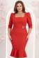 Rochie din stofa rosie midi tip creion cu umeri bufanti si accesoriu in talie 1 - StarShinerS.ro