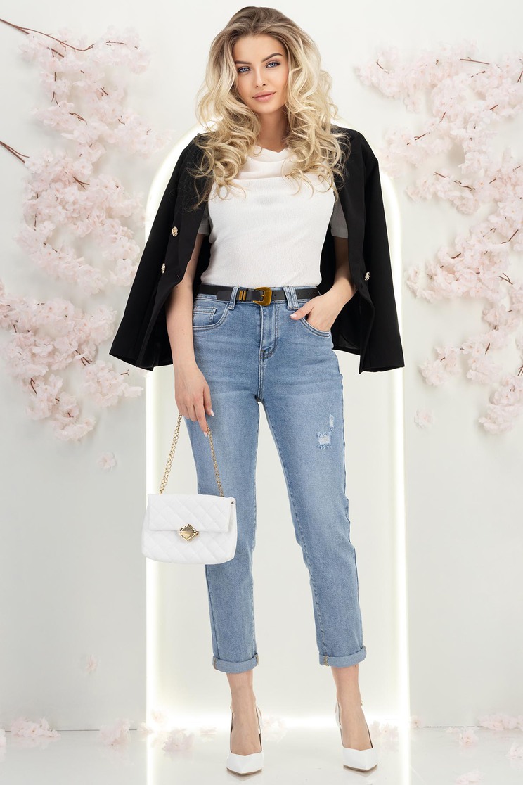 curea mașina de cusut Blugi albastri lungi skinny cu accesoriu tip curea