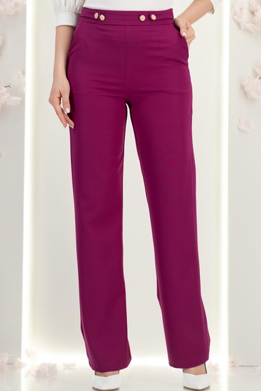 Pantaloni din stofa zmeura lungi drepti cu nasturi decorativi aurii- StarShinerS