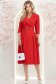 Rochie din stofa rosie midi in clos cu pliuri de material si curea- StarShinerS 1 - StarShinerS.ro