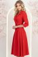 Rochie din stofa rosie midi in clos cu pliuri de material si curea- StarShinerS 3 - StarShinerS.ro