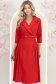 Rochie din stofa rosie midi in clos cu pliuri de material si curea- StarShinerS 2 - StarShinerS.ro