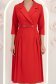 Rochie din stofa rosie midi in clos cu pliuri de material si curea- StarShinerS 5 - StarShinerS.ro