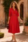 Rochie din stofa rosie midi in clos cu pliuri de material si curea- StarShinerS 1 - StarShinerS.ro