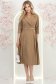 Rochie din stofa bej midi in clos cu pliuri de material si curea- StarShinerS 3 - StarShinerS.ro