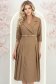 Rochie din stofa bej midi in clos cu pliuri de material si curea- StarShinerS 1 - StarShinerS.ro
