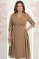 Rochie din stofa bej midi in clos cu pliuri de material si curea- StarShinerS 1 - StarShinerS.ro