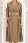 Rochie din stofa bej midi in clos cu pliuri de material si curea- StarShinerS 5 - StarShinerS.ro