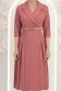 Rochie din stofa roz pudra midi in clos cu pliuri de material si curea- StarShinerS 6 - StarShinerS.ro