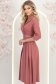 Rochie din stofa roz pudra midi in clos cu pliuri de material si curea- StarShinerS 3 - StarShinerS.ro