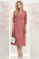 Rochie din stofa roz pudra midi in clos cu pliuri de material si curea- StarShinerS 4 - StarShinerS.ro