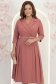 Rochie din stofa roz pudra midi in clos cu pliuri de material si curea- StarShinerS 1 - StarShinerS.ro