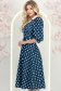 Rochie din stofa bleumarin cu buline midi in clos cu accesoriu tip curea si buzunare - StarShinerS 2 - StarShinerS.ro