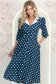 Rochie din stofa bleumarin cu buline midi in clos cu accesoriu tip curea si buzunare - StarShinerS 3 - StarShinerS.ro