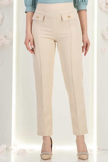 Pantaloni din stofa crem cu talie inalta conici cu buzunare false - StarShinerS