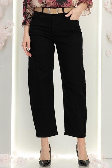 Blugi negri cu talie inalta mom fit cu accesoriu tip curea